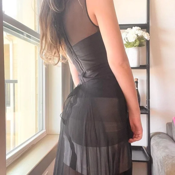 Elegant Black Sheer Evening Dress - Picture 7 of 7